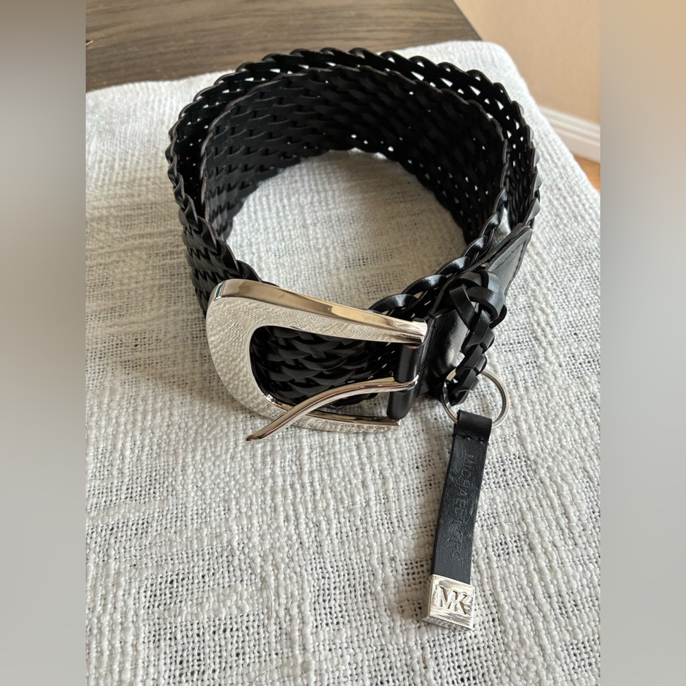 Michael Kors Black Woven genuine Leather Belt